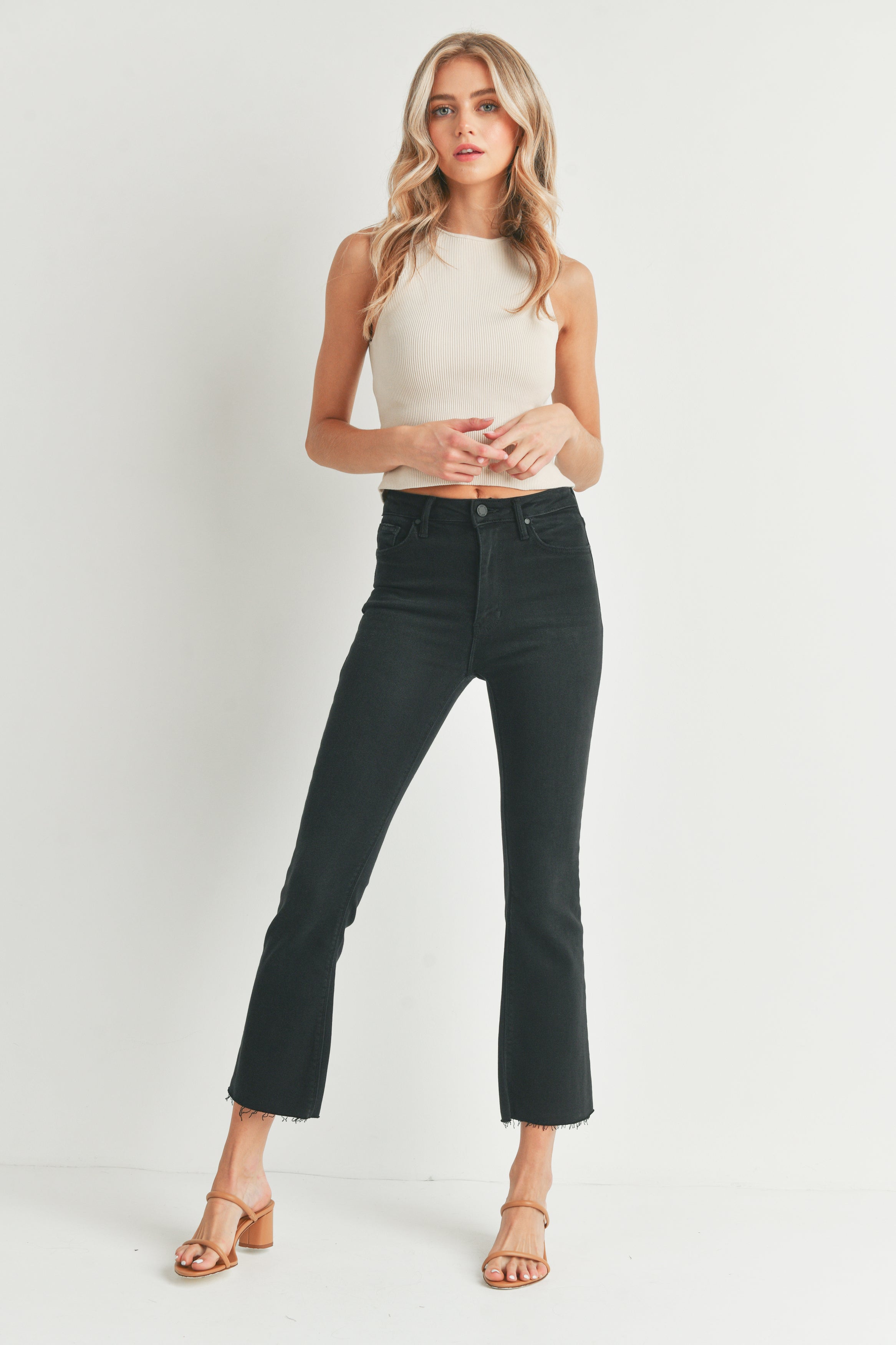 Urban Bliss Plus high rise cropped flared jeans in bleach wash